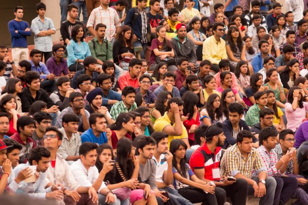 Crowd of Indian students listening to presentation