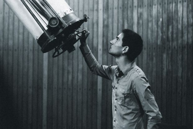 David Sobral, Lancaster University, looking at telescope
