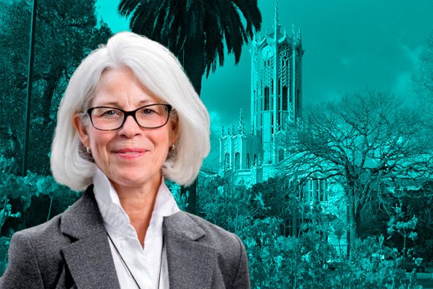 Dawn Freshwater with the University of Auckland in the background.