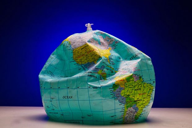 A deflated globe, illustrating that a rule requiring Australia’s universities to conduct “world standard” research in at least half of the fields they teach has been discarded before it was ever properly put into practice. A deflated globe, illustrating that a rule requiring Australia’s universities to conduct “world standard” research in at least half of the fields they teach has been discarded before it was ever properly put into practice.