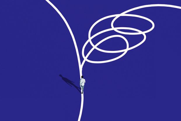 Divergent paths - one direct, the other convoluted Divergent paths - one direct, the other convoluted, symbolising two approaches to the REF