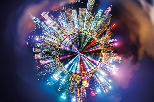 Cityscape with little planet effect, shot in Hong Kong at night