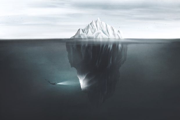 Illustration of scuba diver with torch illuminating the dark side of the iceberg underwater. To illustrate the decline in overall sector income is the tip of an iceberg that could ultimately sink swathes of the sector. Illustration of scuba diver with torch illuminating the dark side of the iceberg underwater. To illustrate the decline in overall sector income is the tip of an iceberg that could ultimately sink swathes of the sector.