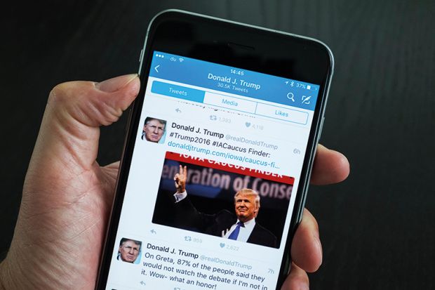 Donald Trump Twitter feed viewed on smartphone Donald Trump Twitter feed viewed on smartphone
