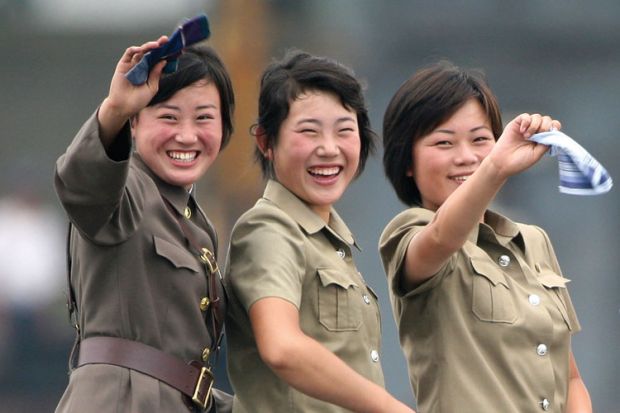 Female North Korean soldiers, Yalu River, 2010