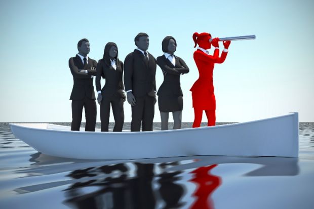 A woman leads a group