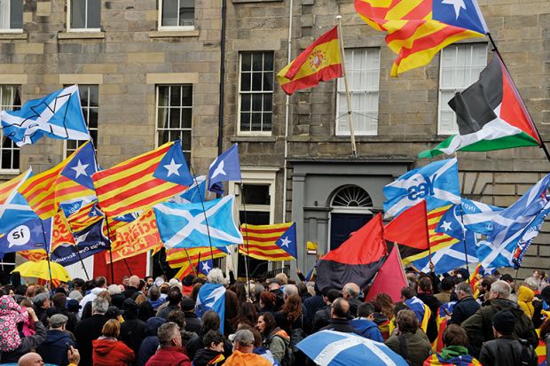 catalan and Scottish flags