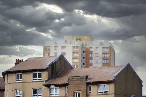 High rise council flats in deprived poor housing estate in Port Glasgow, High rise council flats in deprived poor housing estate in Port Glasgow,