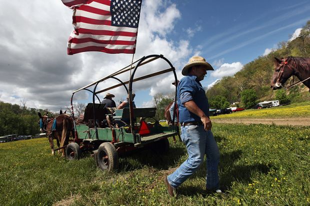 Wagon with stars and stripes flag. USA. Wagon with stars and stripes flag. USA.
