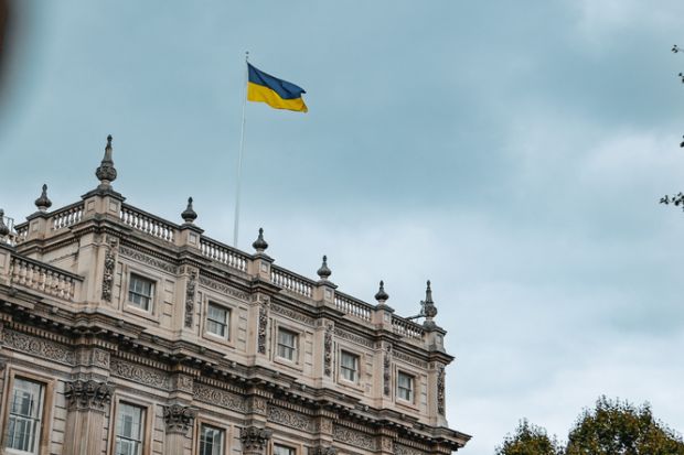 Ukrainian flag on a building in London