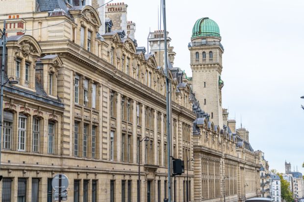 The stone facade of Sorbonne University in Paris 