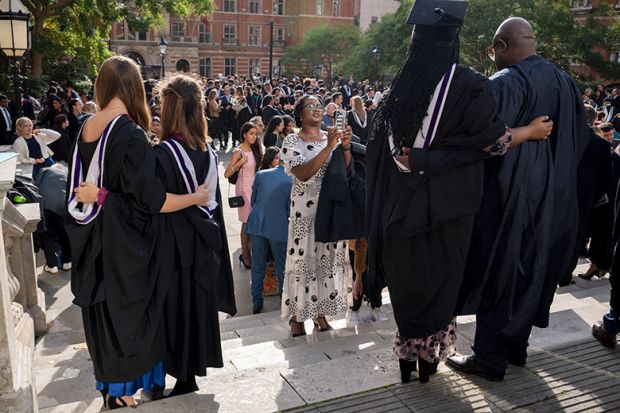 Talented young graduates from Imperial College London celebrate their education success with friends and families after their graduation ceremony. Ministers propose to restrict post-study work rights to only those in ‘graduate jobs’.