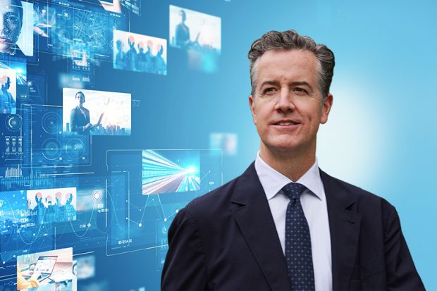 Greg Hart, chief executive officer of Coursera, 11 July 2025, with content production background.