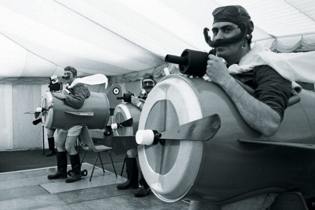 Group of men dressed in Spitfire pilot costumes