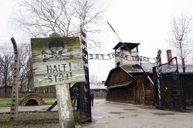 Halt sign at Auschwitz