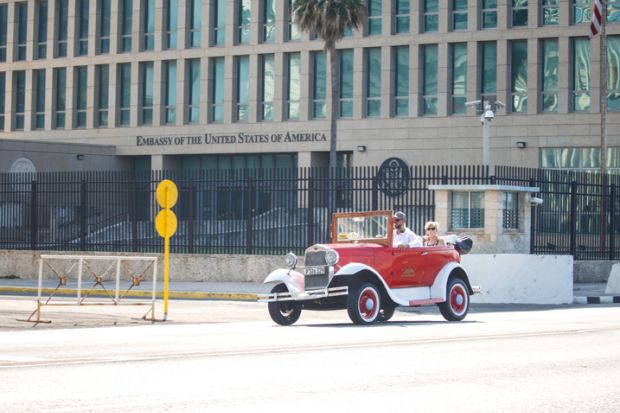 Havana - CUB; February 24, 2019 Building of the United States Embassy in Havana. This building is the main place for diplomatic relations between Cuba and the United States.
