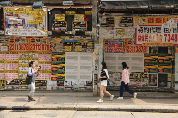 Hong Kong – April 26, 2020 Tsim Sha Tsui was once a popular shopping area among tourists and is being hard hit by the pandemic