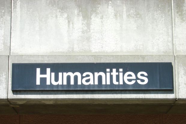 A humanities sign on a university building