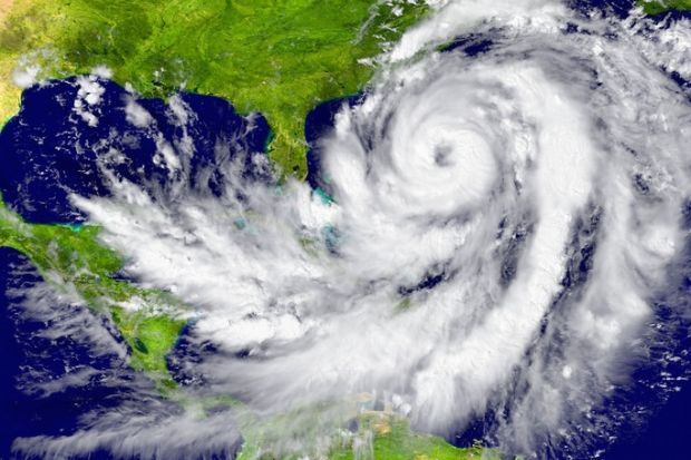 A hurricane seen from a satellite