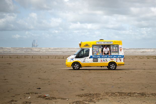 Ice cream van on empty beach with owner looking for customers. To illustrate that interest among learners and providers for the lifelong learning entitlement appears lukewarm at best.