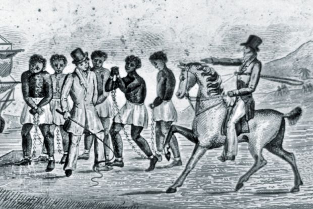 Illustration of African slaves in chains Illustration of African slaves in chains