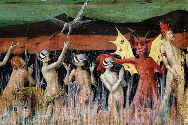 Figures in medieval painting wearing virtual reality headsets Figures in medieval painting wearing virtual reality headsets