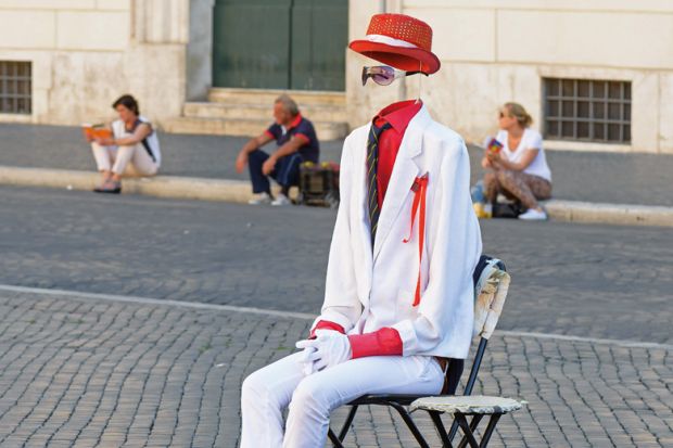 Invisible man sitting in chair, Piazza Navona, Rome, Italy
