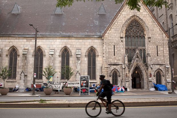 Ice protest in front of a church in Philadelphia, US
