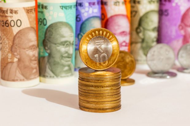 Indian currency notes and coins