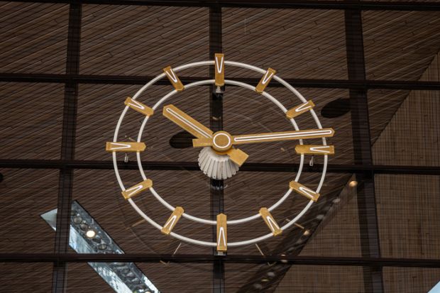 Rotterdam Netherlands, July 1st, 2019. Rotterdam Centraal, Clock closeup at the Central station building entrance
