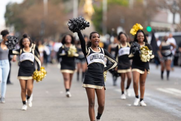  Bayou Classic Parade, Members of the Lumberjacks cheerleaders performing at the parade.