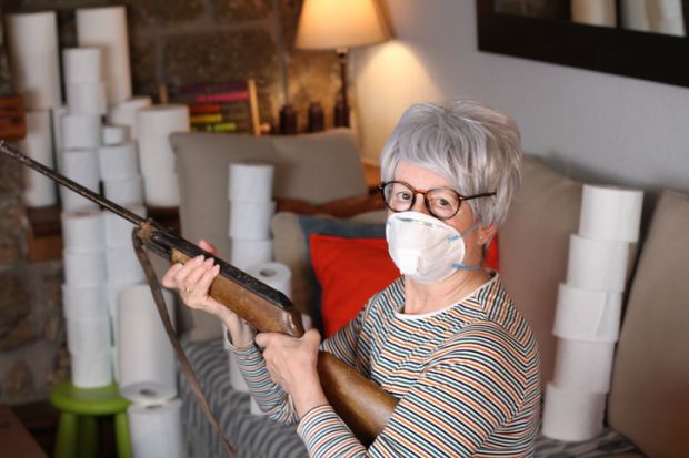 A woman holds a gun while stockpiling toilet roll. Despite social media appearances, not all right-wingers are gun-toting Trump fanatics, says expert
