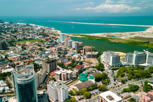 Drone view of major roads and traffic in Victoria Island Lagos 