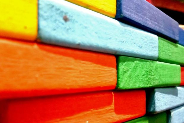 Pile of wooden blocks neatly arranged