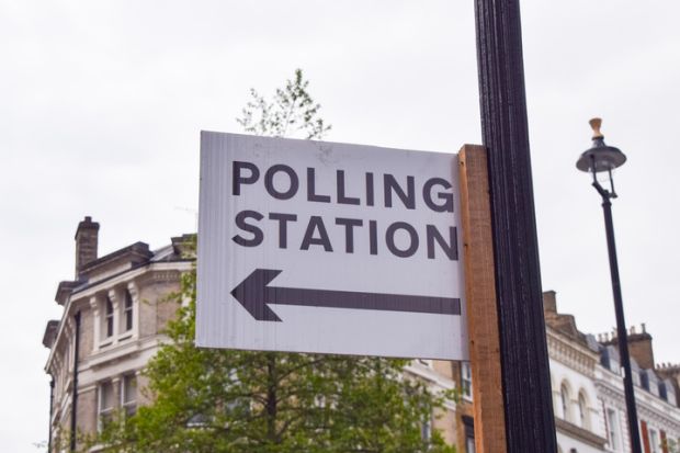  Polling station sign during elections.