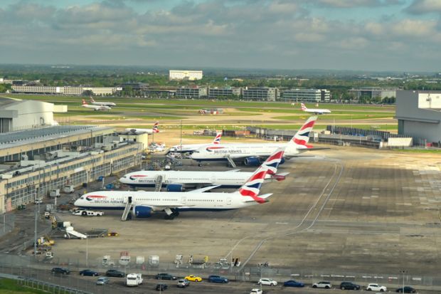 Aerial view of the British Airways maintenance area at London Heathrow airport. Aerial view of the British Airways maintenance area at London Heathrow airport.