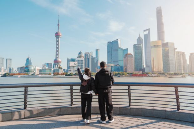Couple traveler visiting in Shanghai, China