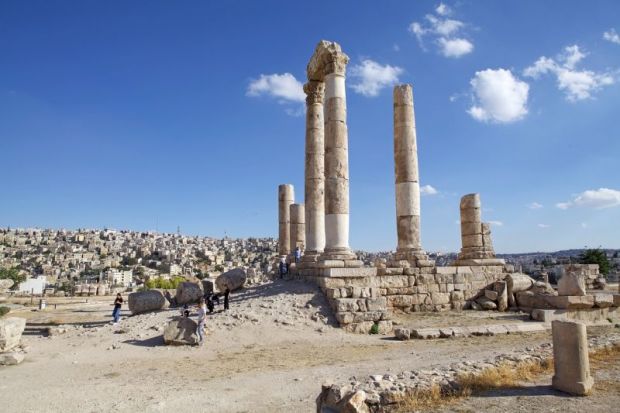 Amman Citadel on Citadel Hill, Hercules Temple, an archaeological site over Downtown Amman, in the central part of the capital of Jordan Amman Citadel on Citadel Hill, Hercules Temple, an archaeological site over Downtown Amman, in the central part of the capital of Jordan