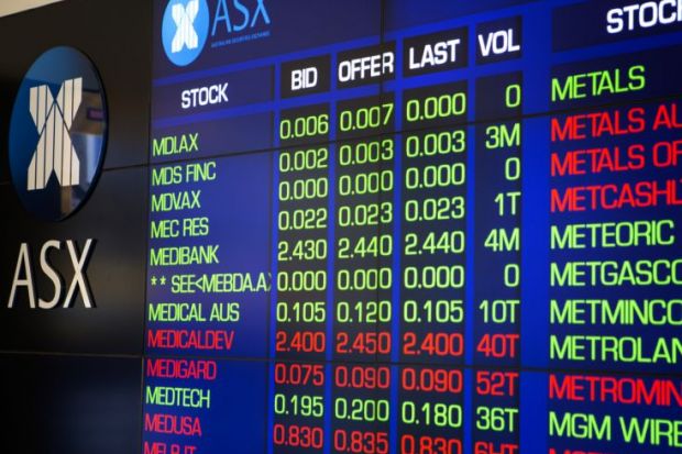 The Australian Stock market stock prices on a LCD display outside of the Australian stock market.