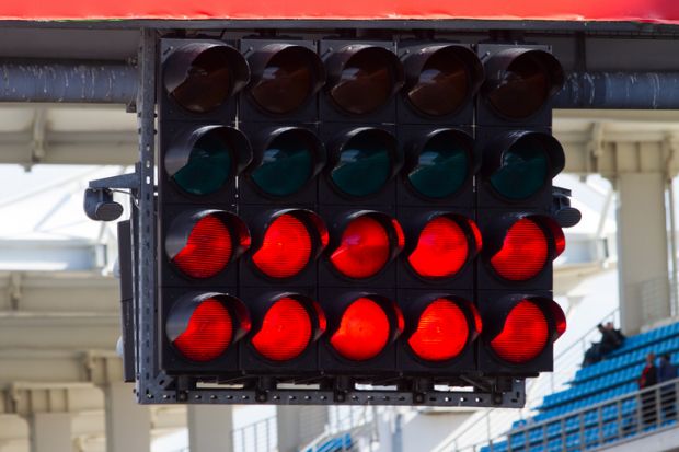 Red Start Lights in a Racing Circuit Red Start Lights in a Racing Circuit
