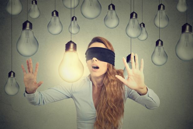oblivious unaware blind bright ideas light bulbs blindfold