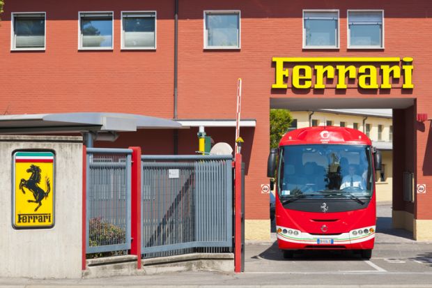 A bus at a Ferrari factory
