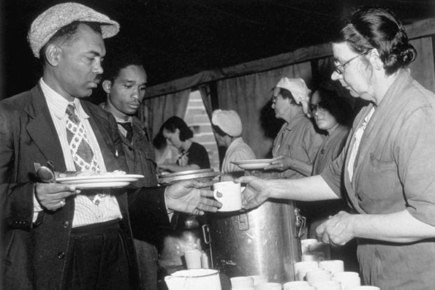 Jamaican immigrants in South London canteen, 1948