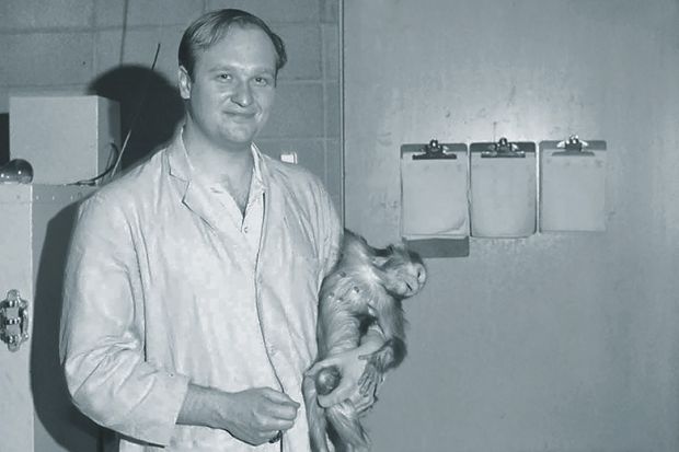 John Gluck holding monkey research subject, 1968 John Gluck holding monkey research subject, 1968