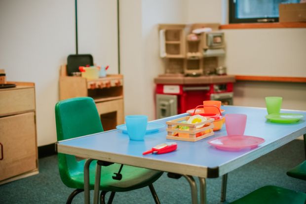 Kids’ play table in an empty classroom