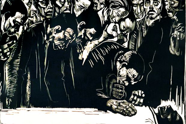 The Living for the Deceased: memorial print on the occasion of the murder of Karl Liebknecht 1919, by Kathe Kollwitz