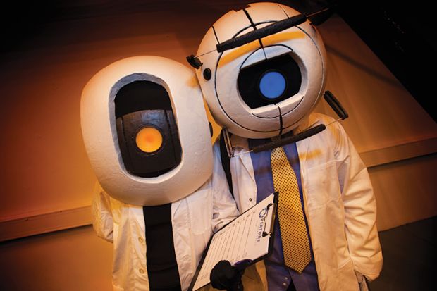 Scientists with webcam heads Scientists with webcam heads