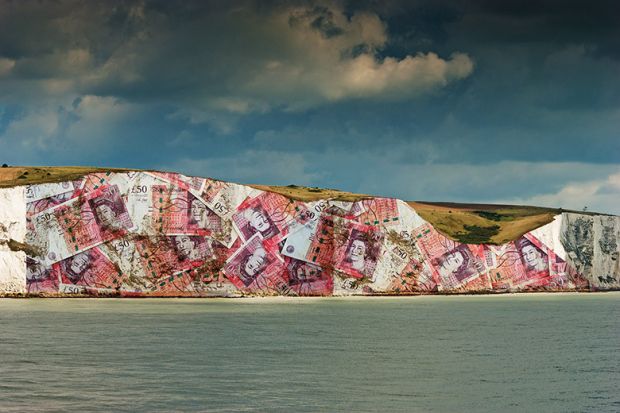 White cliffs of Dover covered in UK banknotes