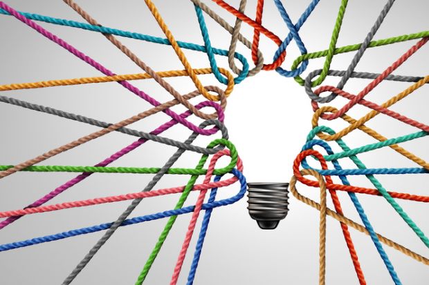 A lightbulb made of different coloured threads A lightbulb made of different coloured threads, symbolising a university system