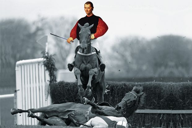 Machiavelli jumping over a horse
